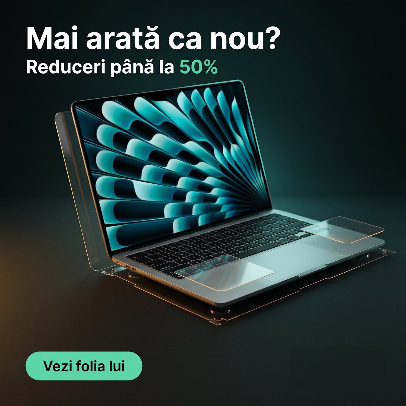 Laptop with screen and trackpad films floating