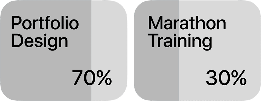 Two goal cards with progress fills: Portfolio Design 70%, Marathon Training 30%