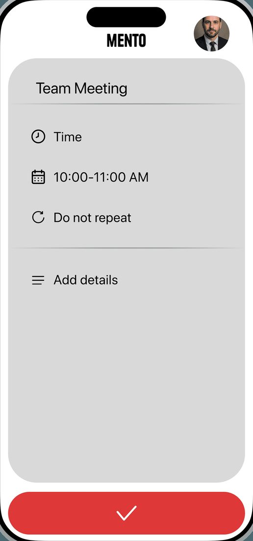 New item set up with title, time and repeat