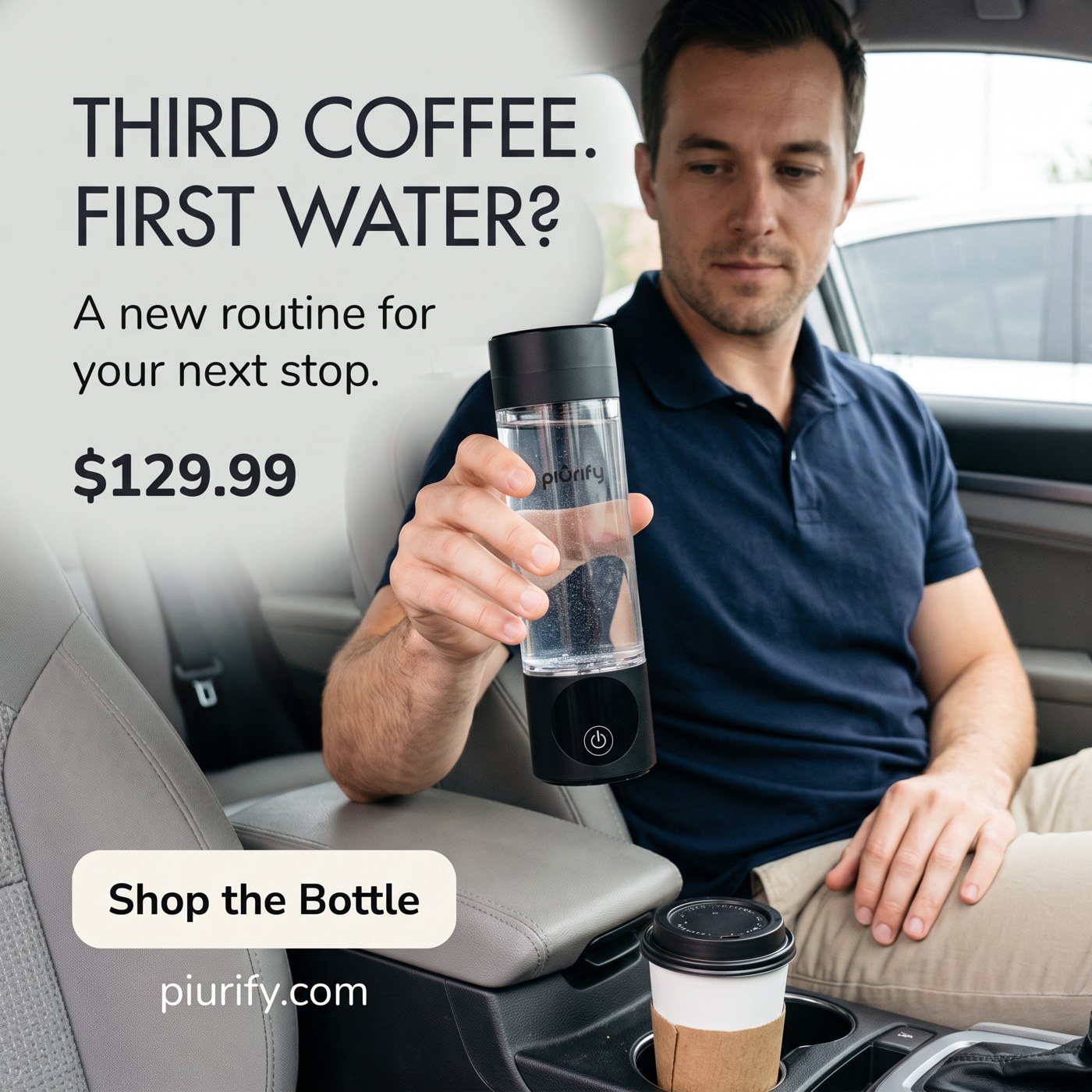 Driver in his car holding the bottle