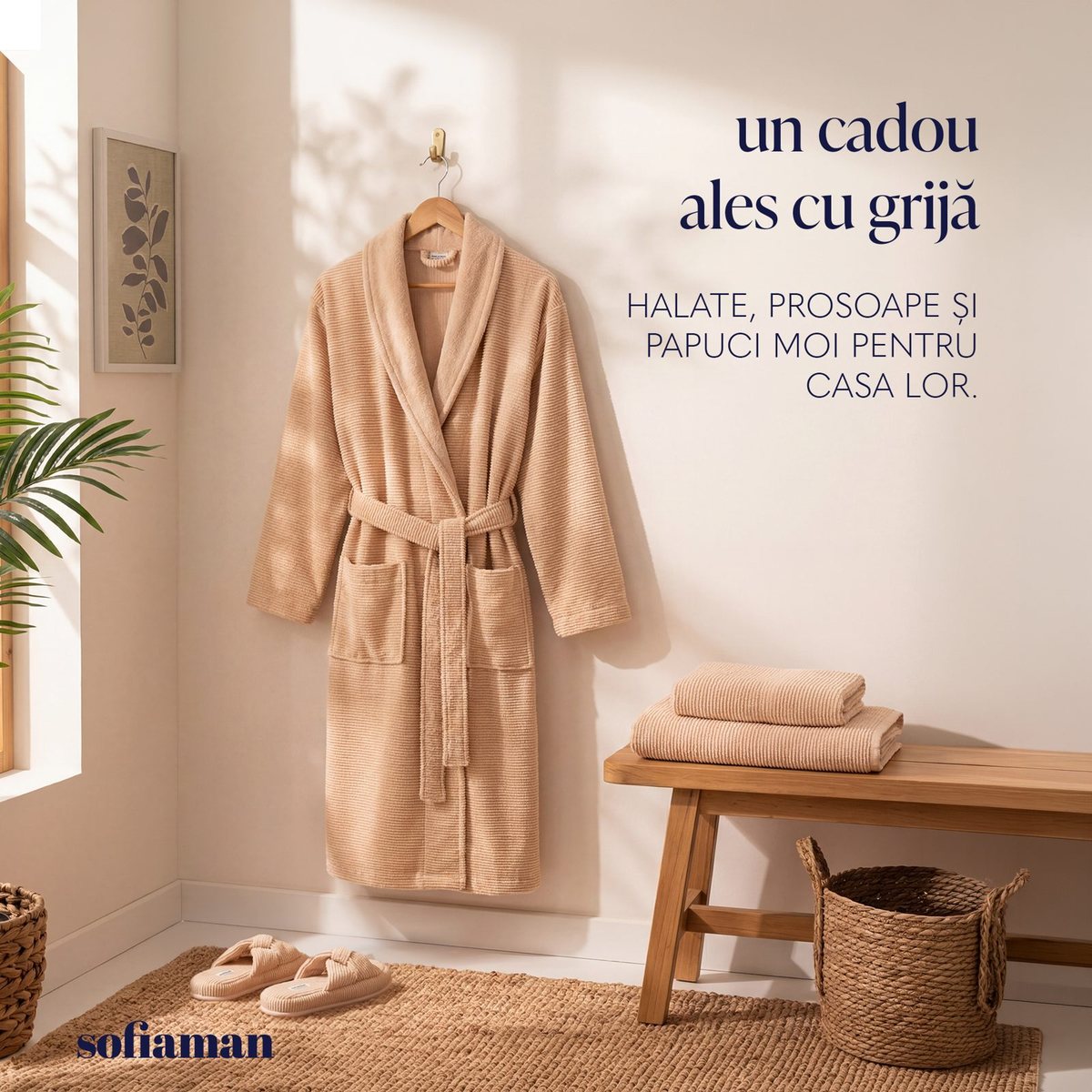 Gift banner with a bathrobe on a hanger